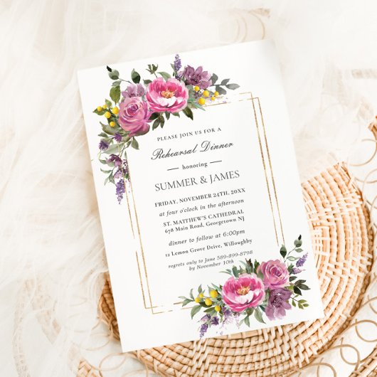 Boho magenta roze Paarse repetitie diner Kaart