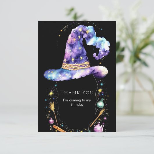 Boho Magic Editable Wizard Verjaardag Bedankkaart (Staand voorkant)