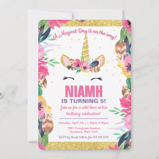 Boho Magical Unicorn Anniversaire Fête Invitation (Devant)
