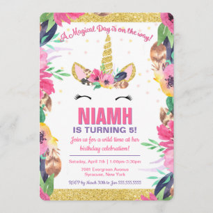 Boho Magical Unicorn Birthday Party Invitation Kaart