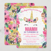 Boho Magical Unicorn Verjaardagsfeestje Uitnodigin Kaart (Voorkant / Achterkant)