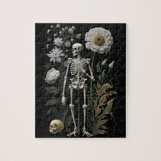  boho magie floraal skelet in zwart legpuzzel (Verticaal)