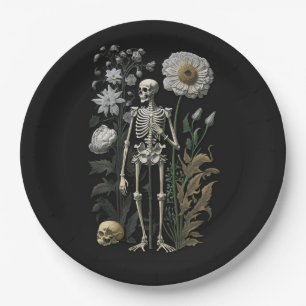 boho magie floraal skelet in zwart papieren bordje