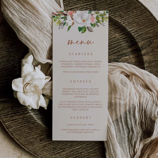 Boho Magnolia Menu Mariage Fête des mariées Repas 