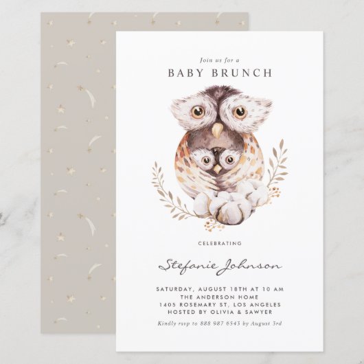 Boho mama en Baby uil Baby brunch uitnodiging (Voorkant / Achterkant)