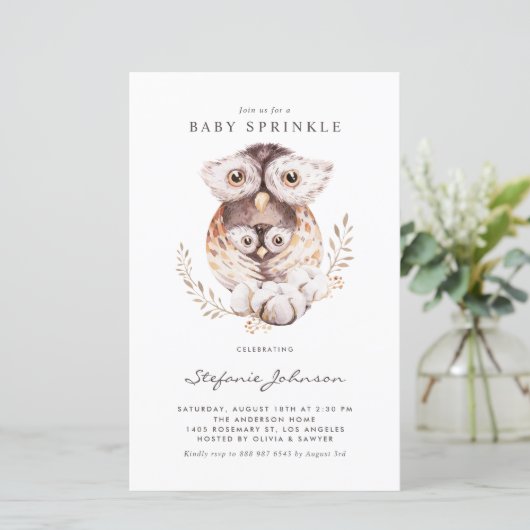 Boho mama en Baby uil Baby Sprinkle Invitation (Staand voorkant)