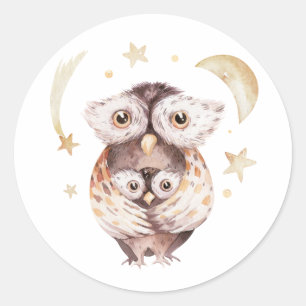 Boho mama en Baby uil Celestial Baby shower Ronde Sticker