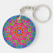 Boho Mandala Blauw Roze Tweezijdige Sleutelhanger (Achterkant)