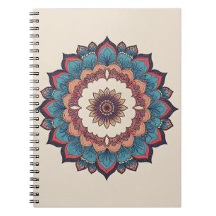 Boho Mandala Bloom Cahier à spirale sarcelle et