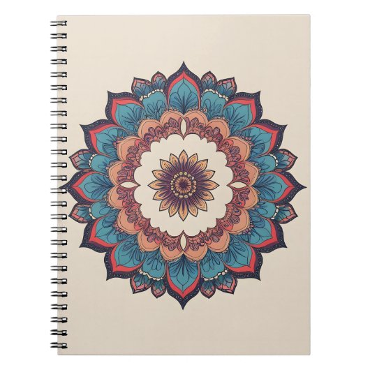 Boho Mandala Bloom | Cahier à spirale sarcelle et (Devant)