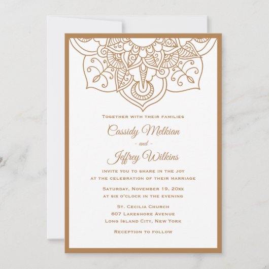 Boho mandala bruiloft uitnodiging bruin wit indiaa (Voorkant)