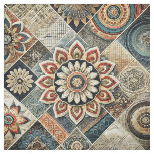 Boho Mandala Floral Moderne Kunst in Aardse Tonen Stof