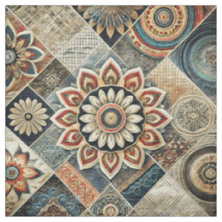Boho Mandala Floral Moderne Kunst in Aardse Tonen Stof