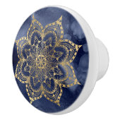 Boho Mandala Gold Navy Blue Ink Texture Keramische Knop (Rechts)
