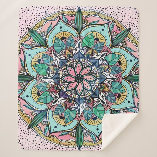 Boho Mandala Kleurrijke Waterverf Bloemen Sherpa Deken (Voorkant)