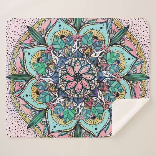 Boho Mandala Kleurrijke Waterverf Bloemen Sherpa Deken (Voorkant (horizontaal))