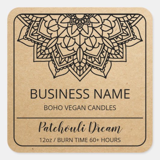 Boho Mandala Kraft Soy Candle Product Labels (Voorkant)
