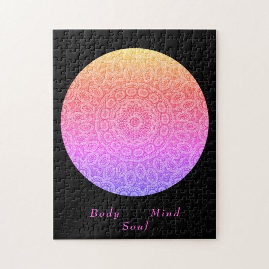 Boho mandala modern roze zwarte meditatiescript legpuzzel (Verticaal)