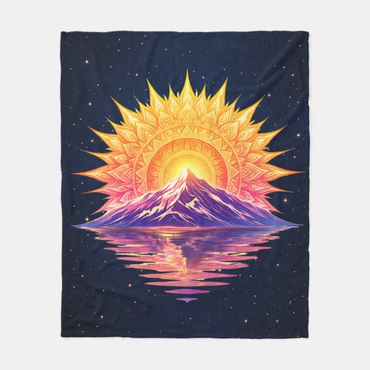 Boho Mandala Mountain Sunset | Cosmic Night Sky Fleece Deken (Voorkant)
