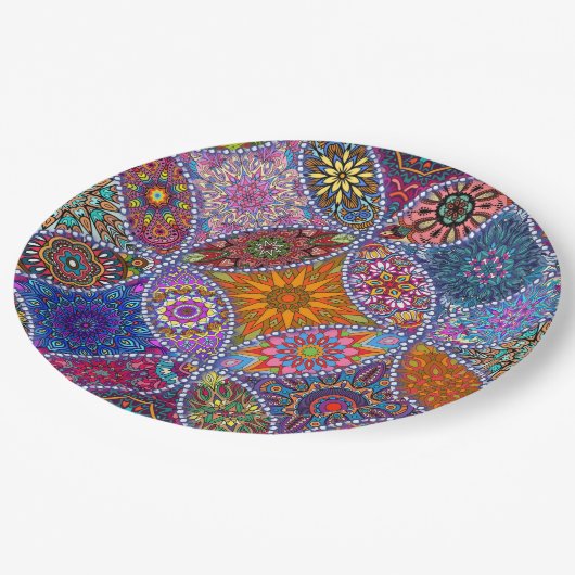 Boho Mandala Patroon Kleurrijke Hippie Retro Papieren Bordje (Gekanteld)