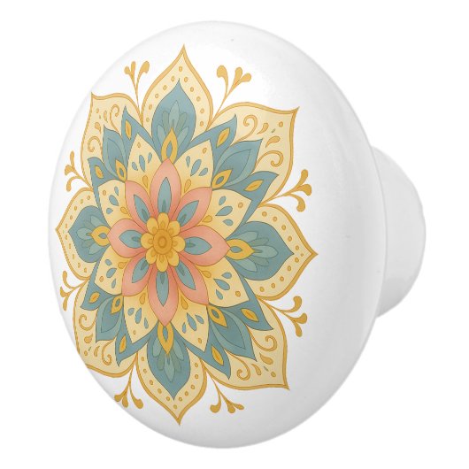 Boho Mandala Teal Blush & Gold Ceramic Knob Pull Keramische Knop (Rechts)