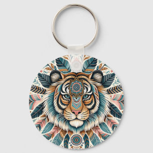 Boho mandala tijger veren vrouw sleutelhanger