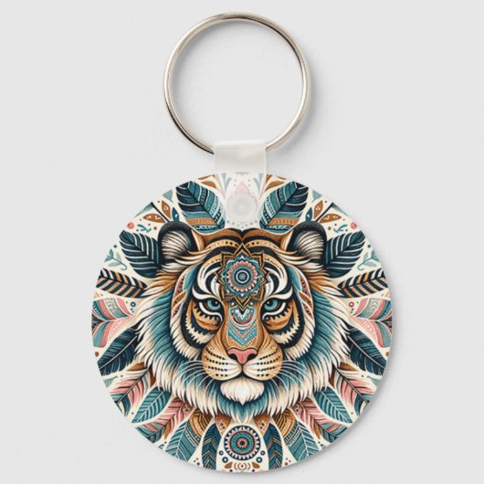 Boho mandala tijger veren vrouw sleutelhanger (Voorkant)