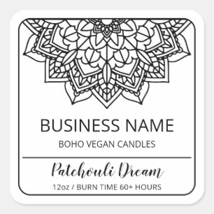 Boho Mandala White Soy Candle Labels