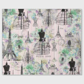 Boho  manequim zwart roze rozen bloemig cadeaupapier (Vlak)