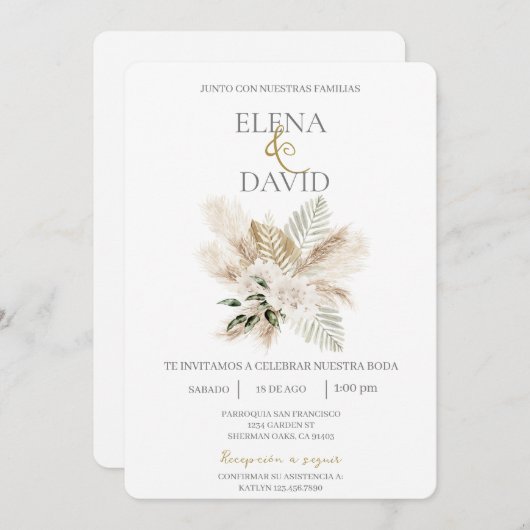Boho mariage espagnol Invitation (Devant / Derrière)