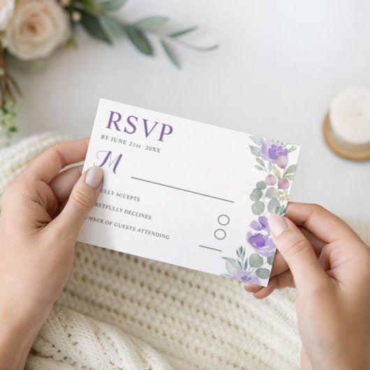 Boho Mariage RSVP Fleurs Violettes Eucalyptus
