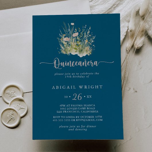 Boho Marine Fleur sauvage Quinceañera Invitation