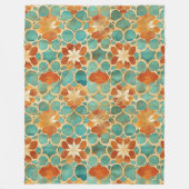 Boho Marokkaanse Turquoise en Terracotta Bloemen Fleece Deken (Voorkant)