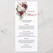 Boho maron blanc or floral mariage menu design (Devant)