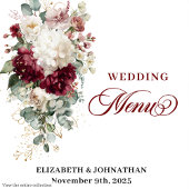 Boho maron blanc or floral mariage menu design