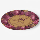 Boho Maroon Blush Gold 50ste Verjaardag Bord (Gekanteld)