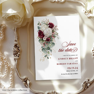 Boho Maroon gouden rozen bruiloft save the date ka Kaart