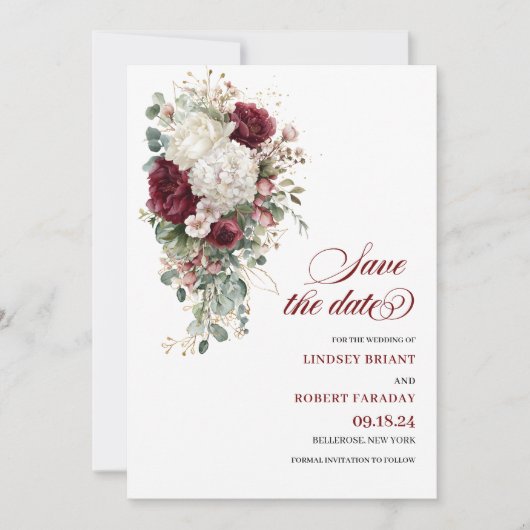 Boho maroon or mariage rose enregistrer la carte d (Devant)