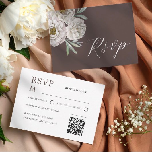 Boho Marron & Blanc Cassé Floral RSVP Aquarelle