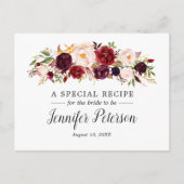 Boho Marsala Bloemige Bruiloftsreceptenkaart Briefkaart (Voorkant)