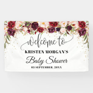 Boho marsala bordeauxrode bloemengoud baby shower spandoek