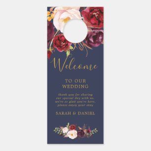 Boho Marsala Floral Mariage Bienvenue Affichette d