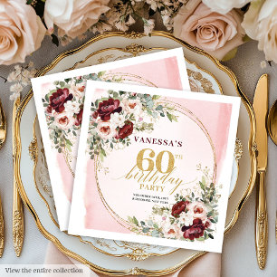 Boho Marsala Gouden Rozen Elegant 60 Verjaardag Se Servet