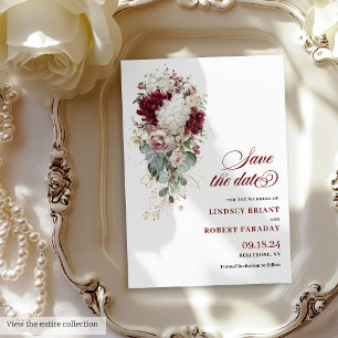 Boho marsala gouden rozen romantisch save the date kaart