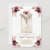 Boho marsala macrame baby shower invitation fille (Devant)