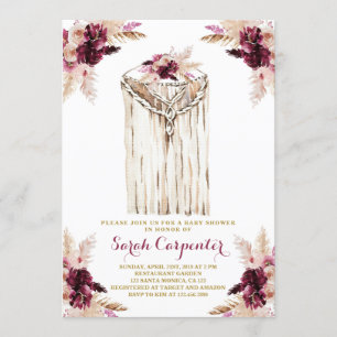 Boho marsala macrame baby shower invitation fille