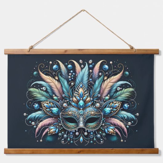 Boho Masquerade Feather Jewel Mask Hangend Wandkleed (Voorkant)