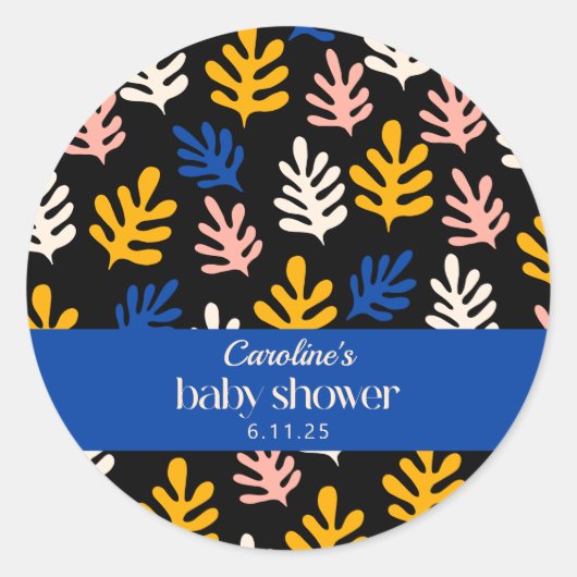 Boho Matisse Botanical Blue Custom Baby shower Ronde Sticker (Voorkant)