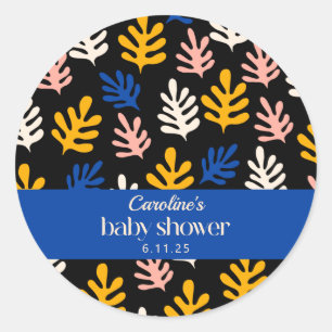 Boho Matisse Botanical Blue Custom Baby shower Ronde Sticker