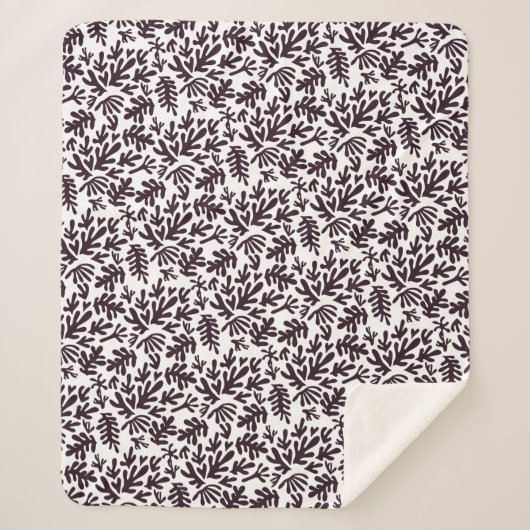 Boho Matisse Botanical Shapes Pattern Black Grey Sherpa Deken (Voorkant)